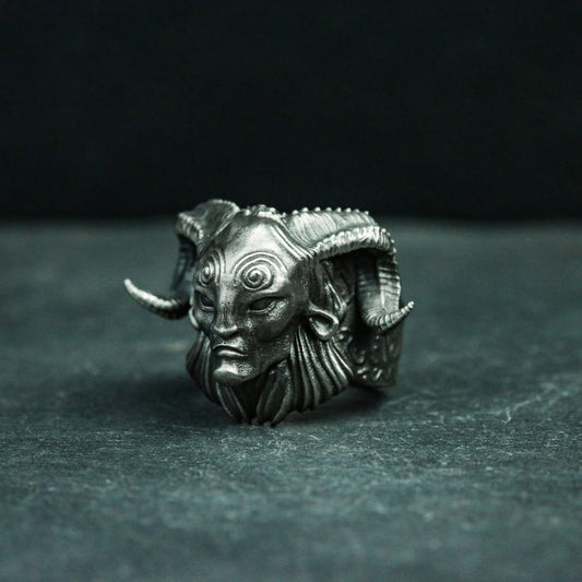 Faun Pan's Labyrinth 925 silver ring, demon genie silver jewelry, sheep god skull gift handmade pendant