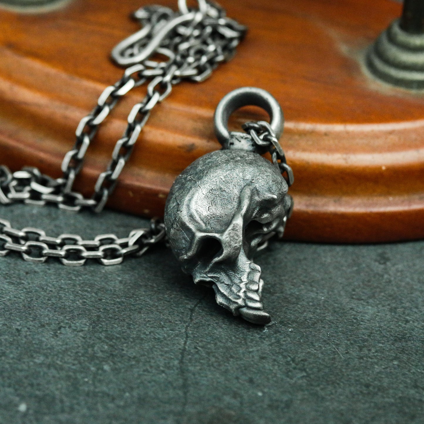 Clown Skull 925 Silver Pendant Necklace, Gothic Personality Design Silver Skull Joker Jewelry Necklace Men's Gift