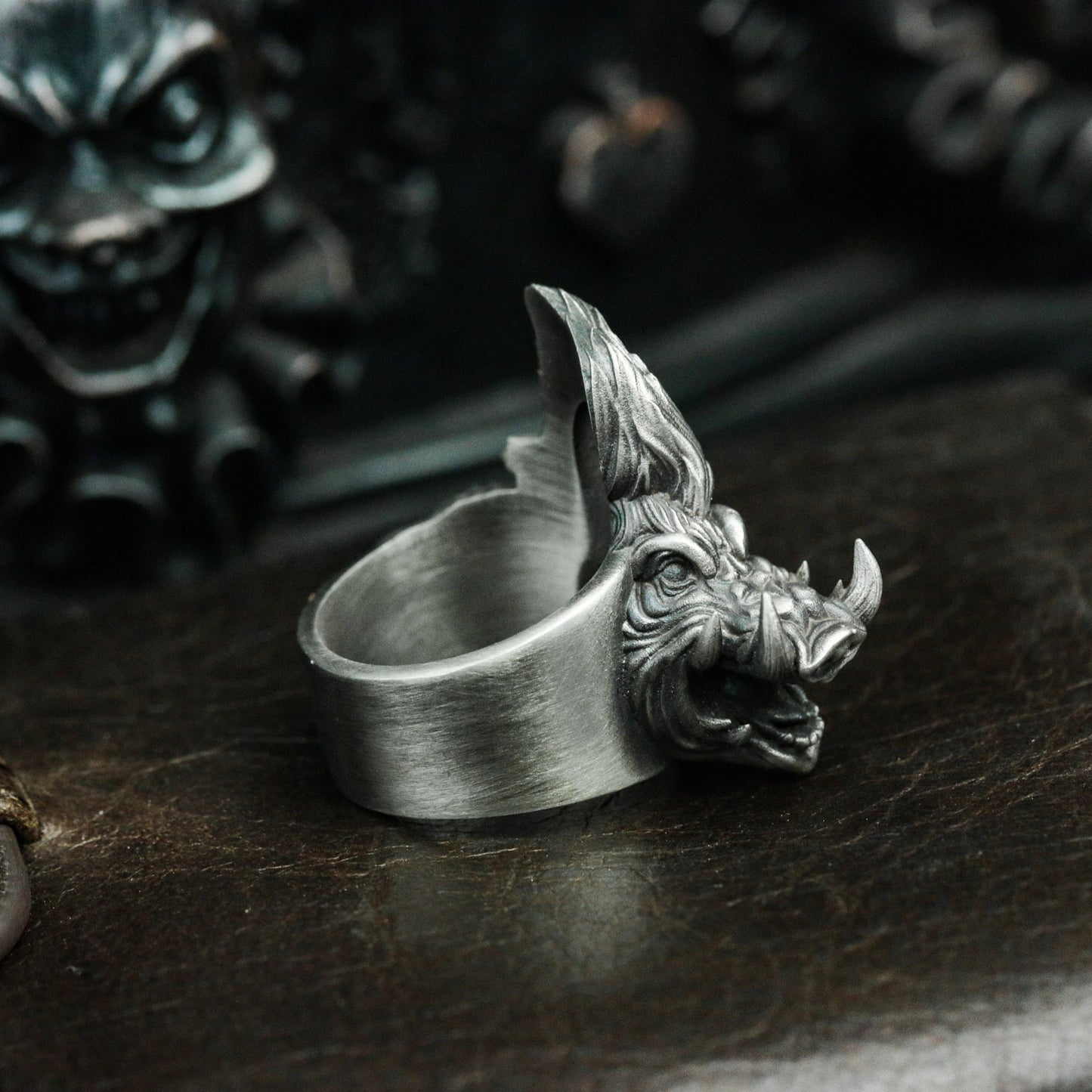 Wild Boar 925 Silver Ring, Wild Animal Design Silver Skull Jewelry Rings Men's Accessories