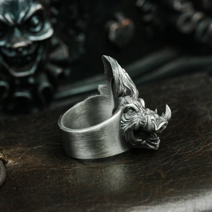 Wild Boar 925 Silver Ring, Wild Animal Design Silver Skull Jewelry Rings Men's Accessories - SATANHORN