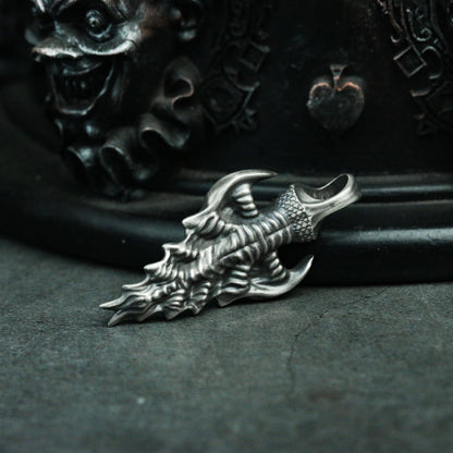 Dragon Tail 925 Silver Pendant Necklace, Dragon Necklace Personality Design, Animal Tail Design Men's Jewelry Silver Gift - SATANHORN