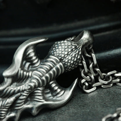 Dragon Tail 925 Silver Pendant Necklace, Dragon Necklace Personality Design, Animal Tail Design Men's Jewelry Silver Gift - SATANHORN