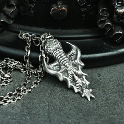 Dragon Tail 925 Silver Pendant Necklace, Dragon Necklace Personality Design, Animal Tail Design Men's Jewelry Silver Gift - SATANHORN