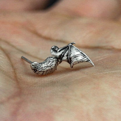 Angel Devil Stud Earrings, Sterling Silver Stud Earrings, Angel Wing Stud Earrings, Minimalist Jewelry, Gift for Her
