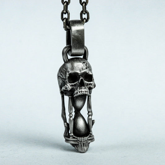 Skull Silver Pendant, Soul Hourglass Pendant, Brass Skull Necklace, Ornament, Collectibles, Artwork, Gothic Jewelry, Vintage Skull