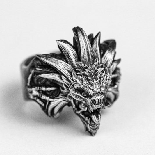 Dragon Emperor's Wrath Silver Ring, Demon Dragon Ring, 925 Sterling Silver Ring, Handmade Custom Jewelry, Men's Ring, Motorcycle Style Charm