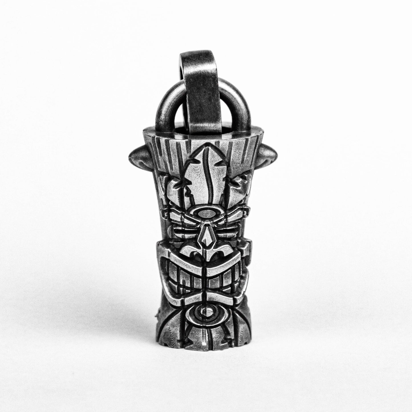 Indian Totem Pole Pendant, Thunderbird Sculpture Silver Pillar, American Vintage Handmade Custom Jewelry Brass, Motorcycle Style Pendant,