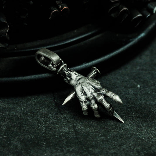 Ghost Hand Cross 925 Silver Pendant Necklace, Devil Cross, Devil Hand Silver Handmade Gift - SATANHORN