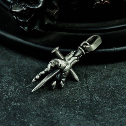 Ghost Hand Cross 925 Silver Pendant Necklace, Devil Cross, Devil Hand Silver Handmade Gift - SATANHORN