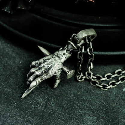 Ghost Hand Cross 925 Silver Pendant Necklace, Devil Cross, Devil Hand Silver Handmade Gift - SATANHORN
