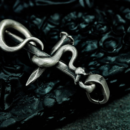 Snake cross 925 silver pendant necklace, viper cross, devil shizij silver handmade gift