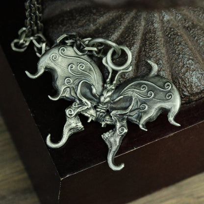 Skull butterfly 925 silver pendant necklace, gothic butterfly insect silver jewelry gift handmade pendant - SATANHORN