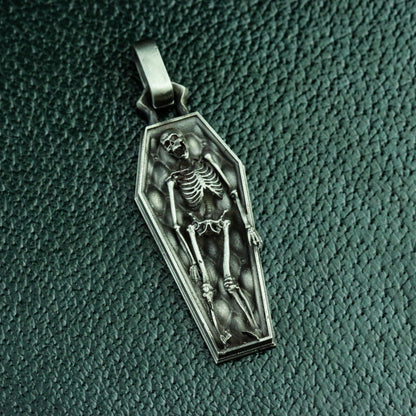 Human skeleton 925 silver pendant necklace, dead coffin gothic pendant necklace, dark skull silver jewelry personalized gifts