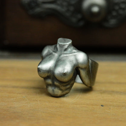 Nude 925 silver ring, fitness girl nude ring, handmade silver breast jewelry personalized gift - SATANHORN