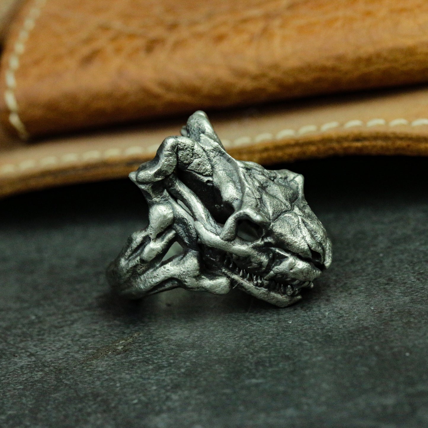 Python skull 925 silver ring, animal skull silver snake ring, gothic undead animal jewelry personalized gift