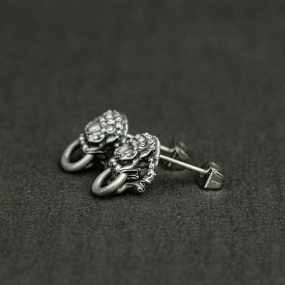 925 sterling silver lion head earrings, lion earrings, lion jewelry, natural earrings