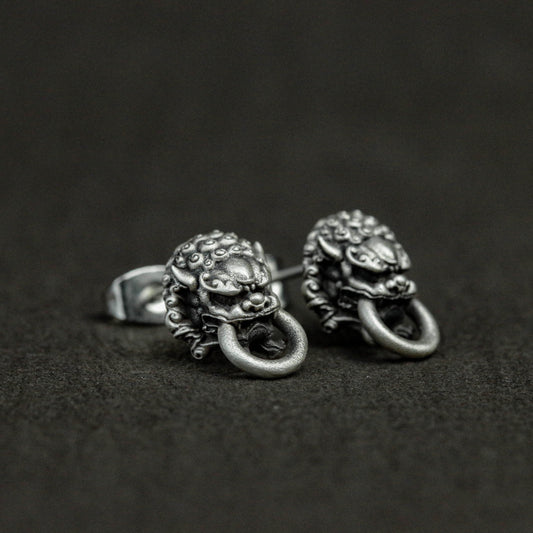 925 sterling silver lion head earrings, lion earrings, lion jewelry, natural earrings