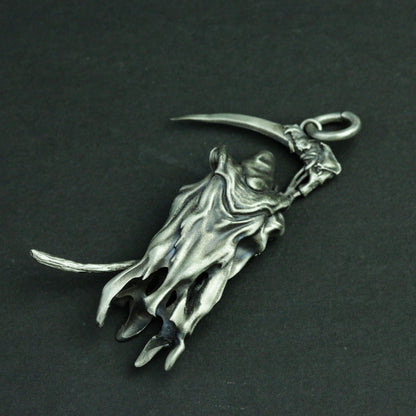 Death 925 silver pendant necklace, death scythe hell goth necklace, skull death silver jewelry personalized gifts - SATANHORN
