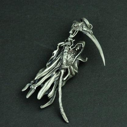 Death 925 silver pendant necklace, death scythe hell goth necklace, skull death silver jewelry personalized gifts - SATANHORN