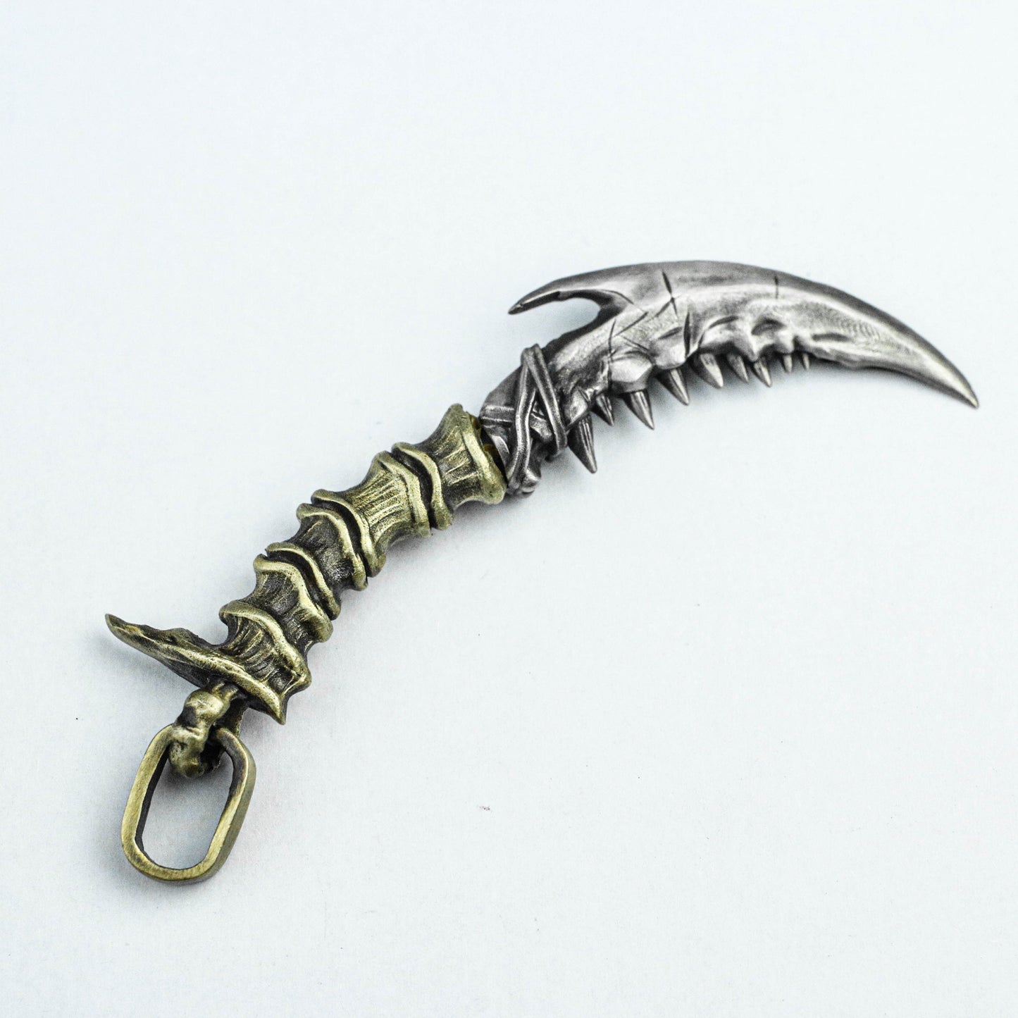 Bone blade silver pendant, inlaid brass, blade silver pendant, scythe brass pendant, broadsword 925 sterling silver pendant