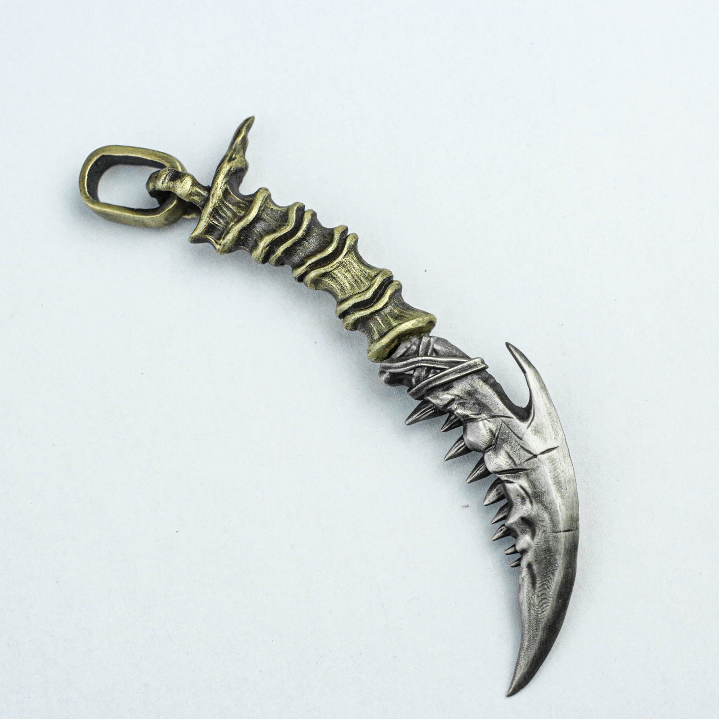 Bone blade silver pendant, inlaid brass, blade silver pendant, scythe brass pendant, broadsword 925 sterling silver pendant