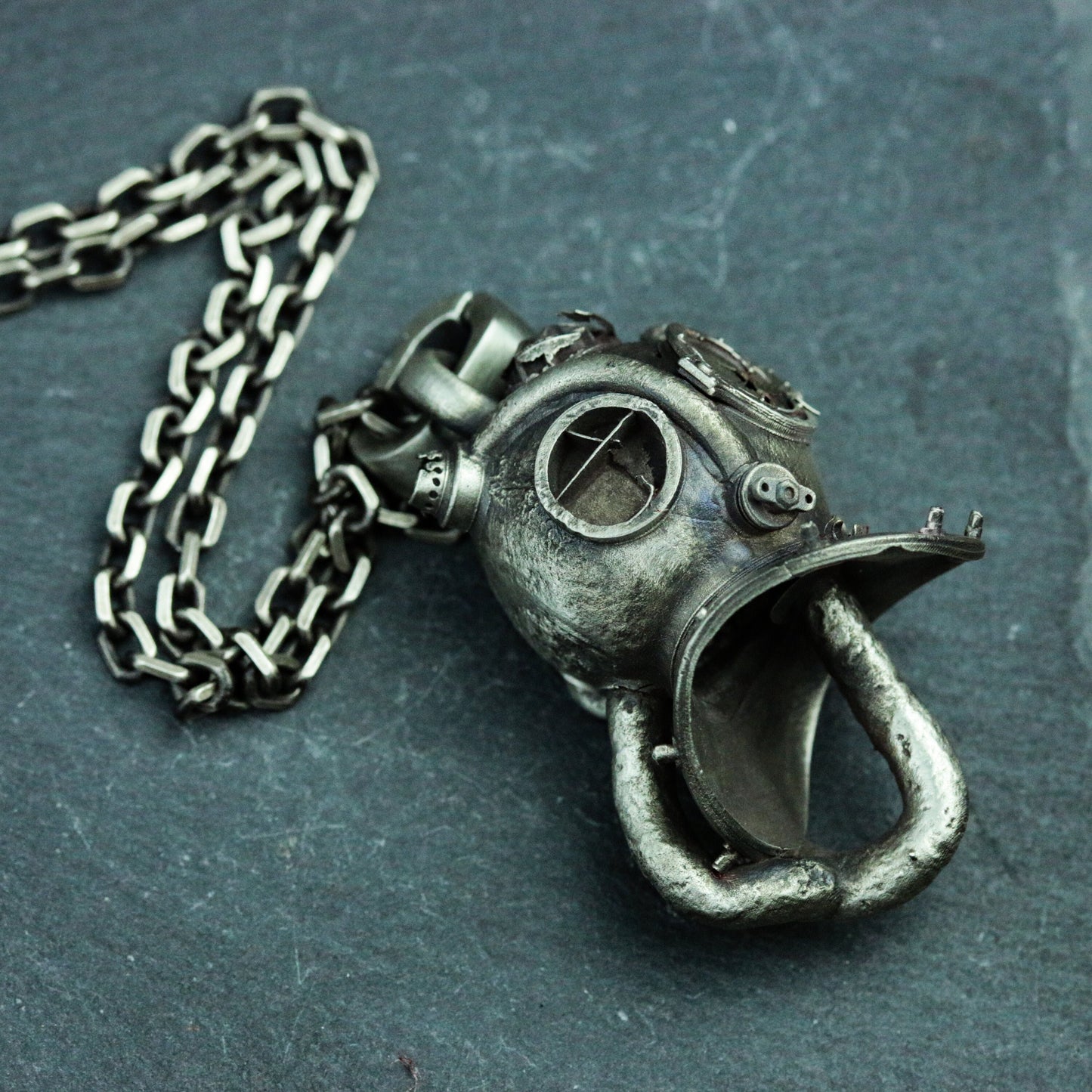 Water Ghost helmet 925 silver pendant necklace, diver silver pendant, cyborg helmet necklace silver pendant silver gift