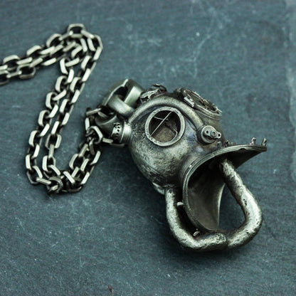 Water Ghost helmet 925 silver pendant necklace, diver silver pendant, cyborg helmet necklace silver pendant silver gift - SATANHORN