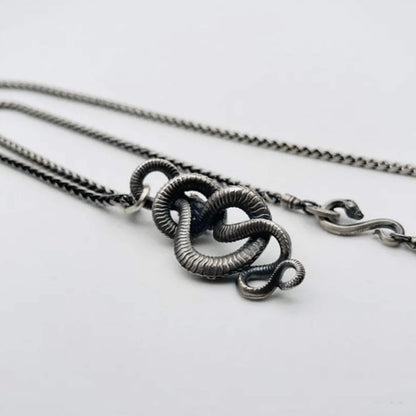 Coiled snake scepter pendant, men's rights jewelry, 925 silver python viper necklace, brass artisan crafted jewelry