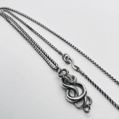 Coiled snake scepter pendant, men's rights jewelry, 925 silver python viper necklace, brass artisan crafted jewelry