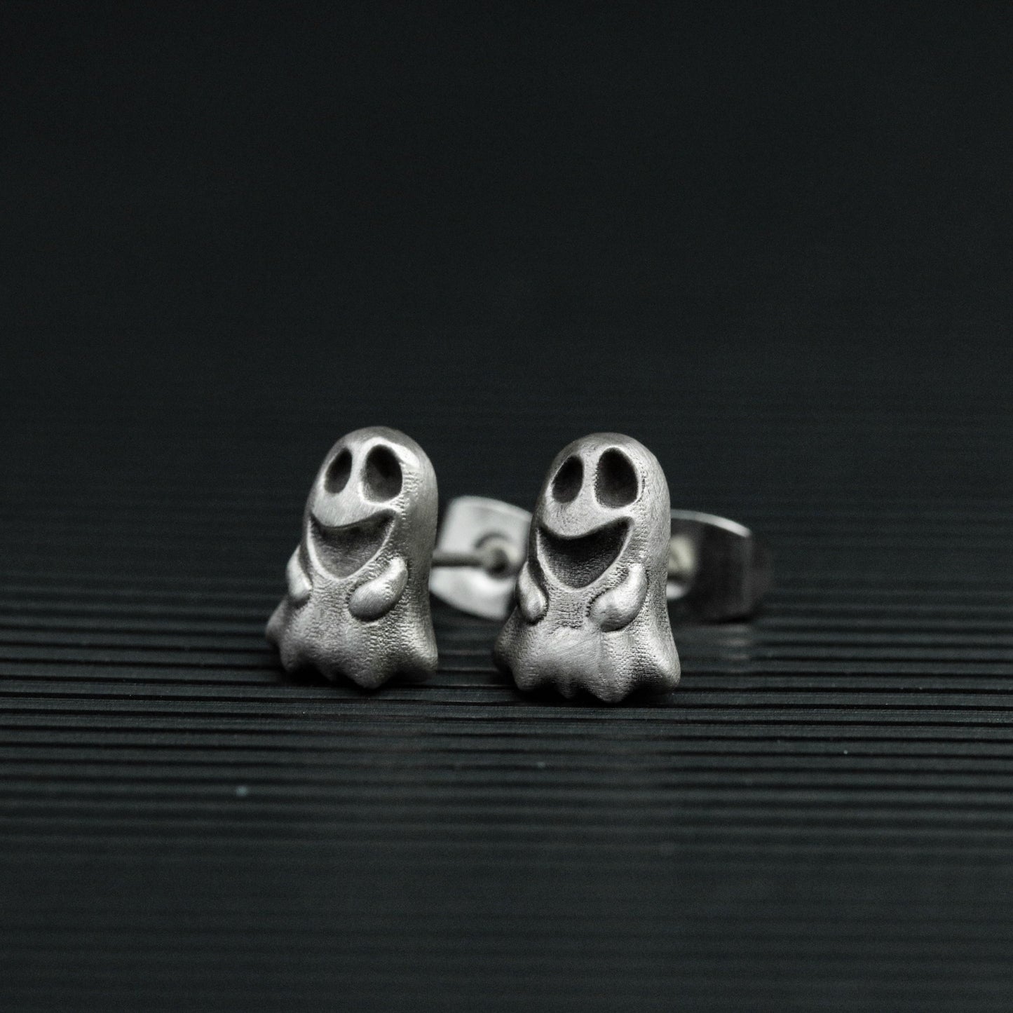 sterling silver ghost stud earrings, ghost accessories, ghost jewelry, gifts for men, fun stud earrings