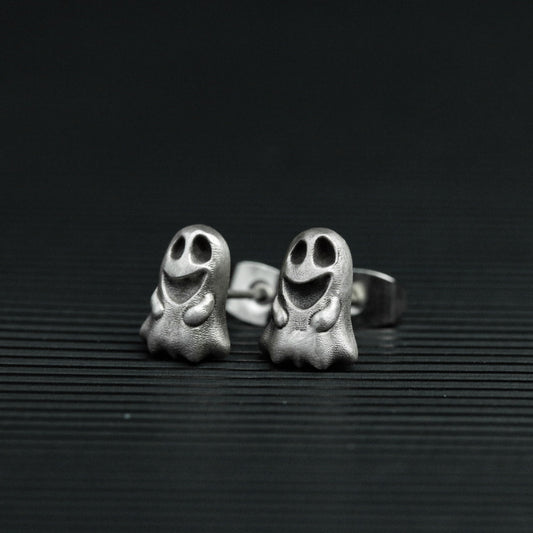 925 silver ghost stud earrings, ghost accessories, ghost jewelry, gifts for men, fun stud earrings
