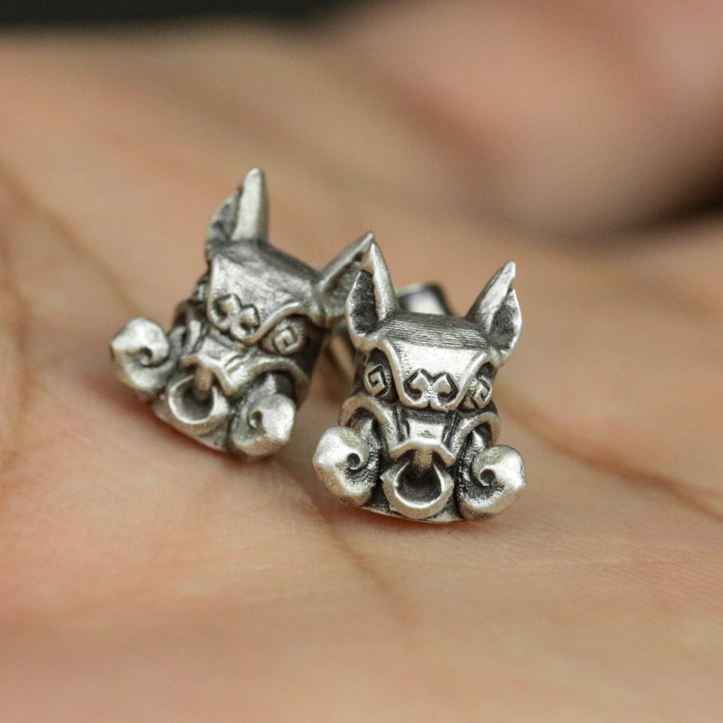 Sterling Silver Indian Pig Head Totem, Indian Totem Stud Earrings, Pig Head Stud Earrings, Totem Stud Earrings, Gift For Him, Gift For Men