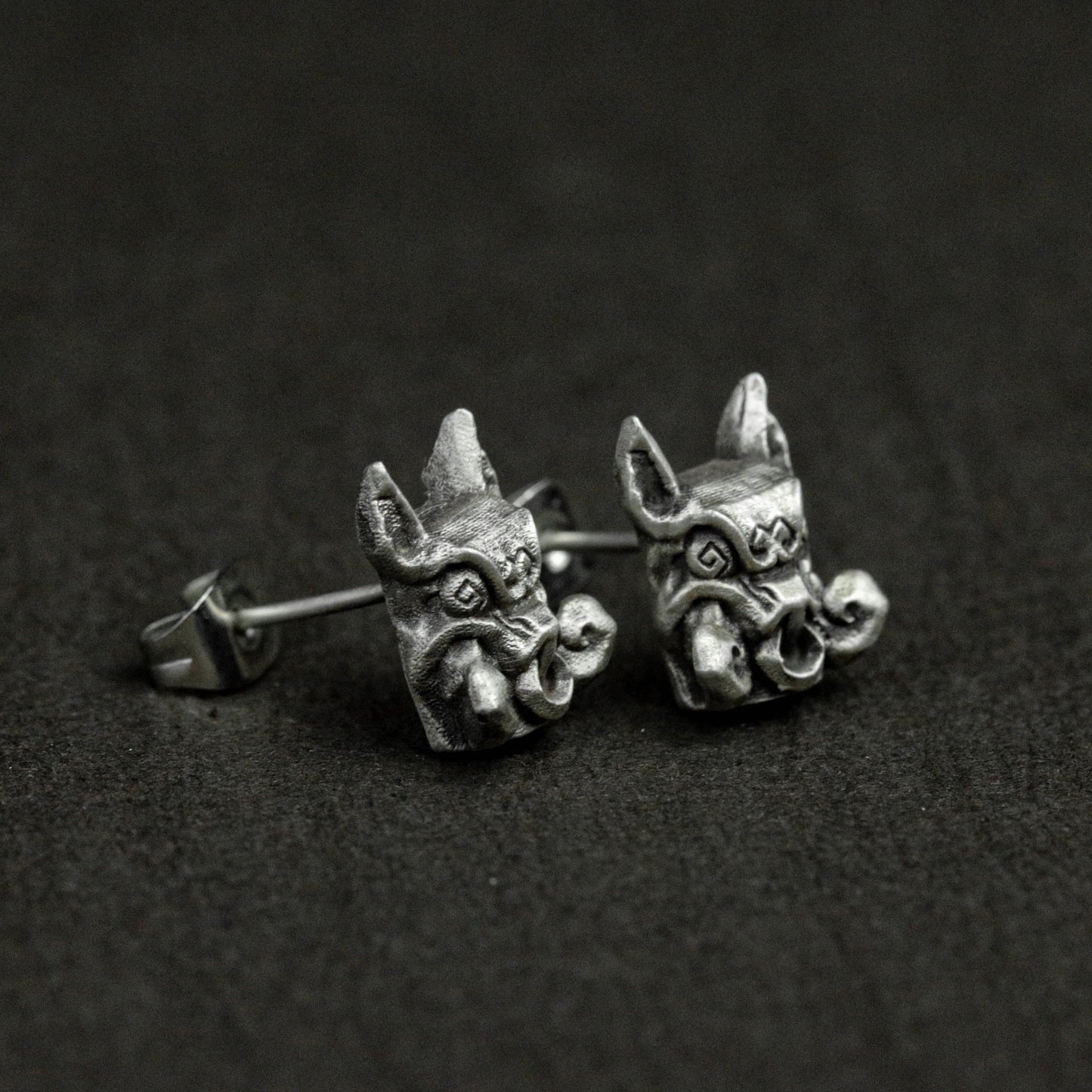 Sterling Silver Indian Pig Head Totem, Indian Totem Stud Earrings, Pig Head Stud Earrings, Totem Stud Earrings, Gift For Him, Gift For Men