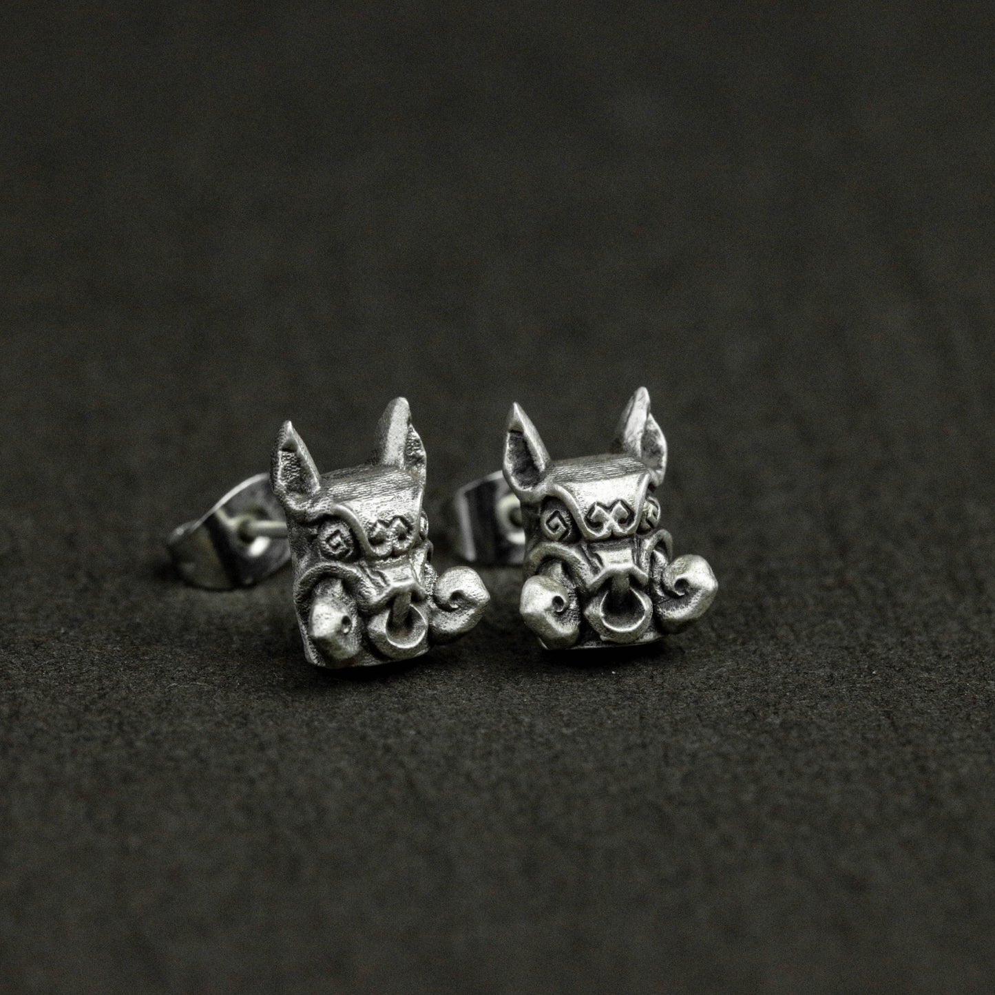 Sterling Silver Indian Pig Head Totem, Indian Totem Stud Earrings, Pig Head Stud Earrings, Totem Stud Earrings, Gift For Him, Gift For Men