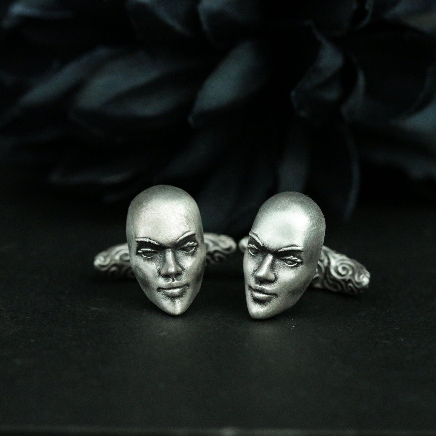 Woman face cufflinks 925 silver handmade, human face cufflinks accessories, personalized cufflinks precious gift