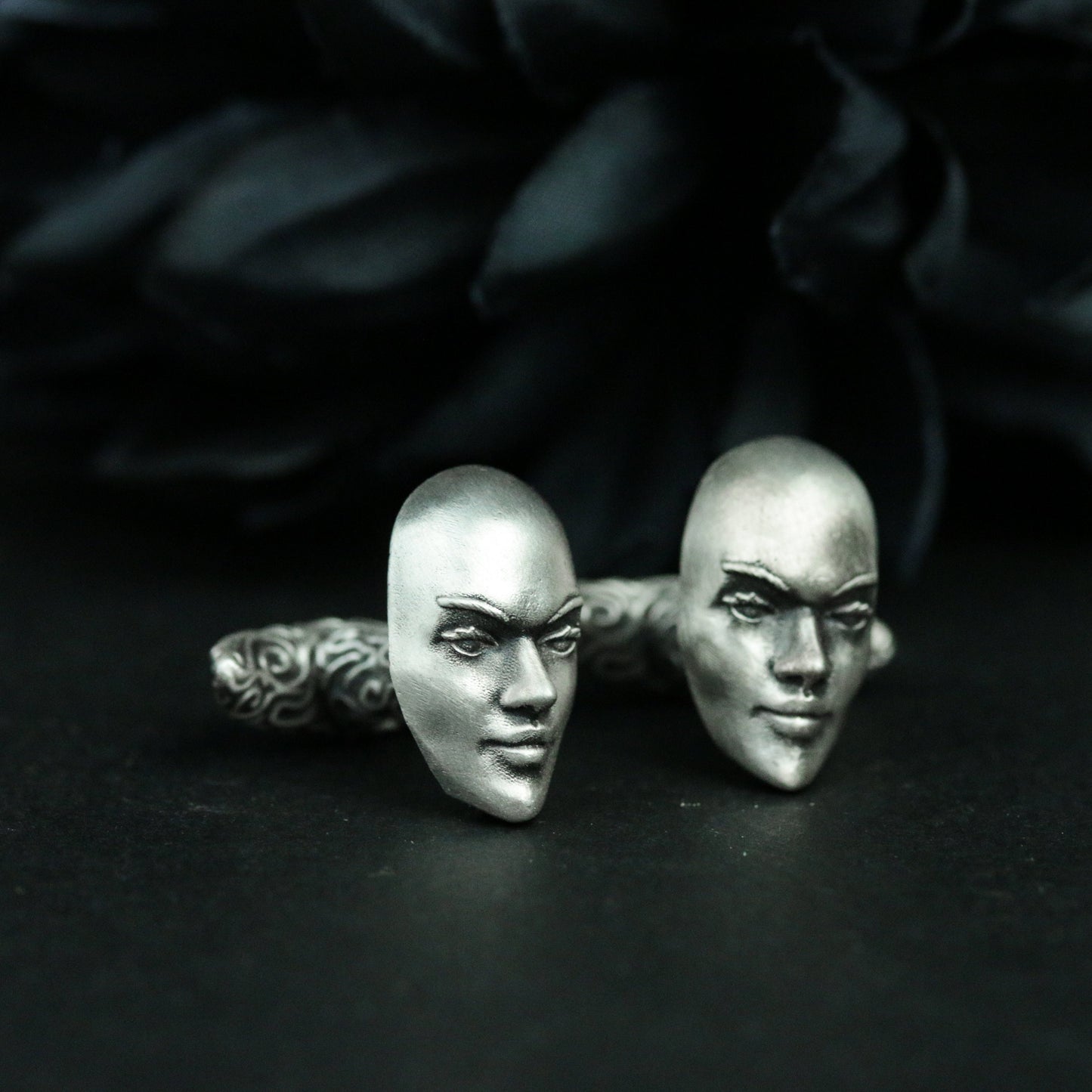 Woman face cufflinks 925 silver handmade, human face cufflinks accessories, personalized cufflinks precious gift