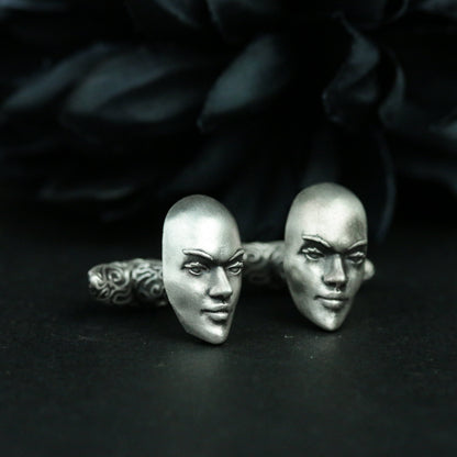 Woman face cufflinks 925 silver handmade, human face cufflinks accessories, personalized cufflinks precious gift - SATANHORN