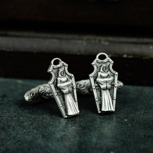 Death cufflinks 925 silver handmade, skull nun cufflinks accessories, Gothic Christians cufflinks precious gift