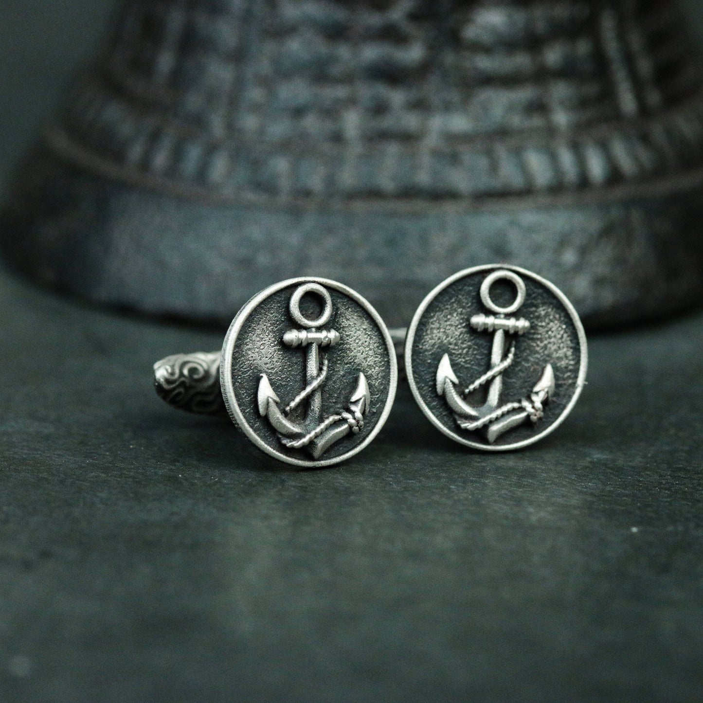 Boat anchor cufflinks handmade in 925 silver, coin round cufflinks silver accessories, sailor nautical cufflinks precious gift