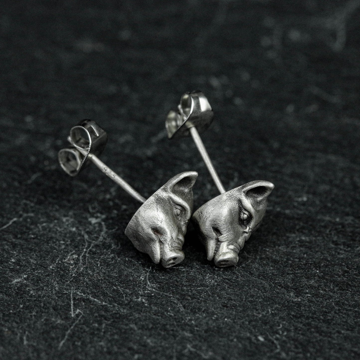 Sterling silver pig head studs, pig head studs, pig studs, animal studs, natural studs, gifts for him