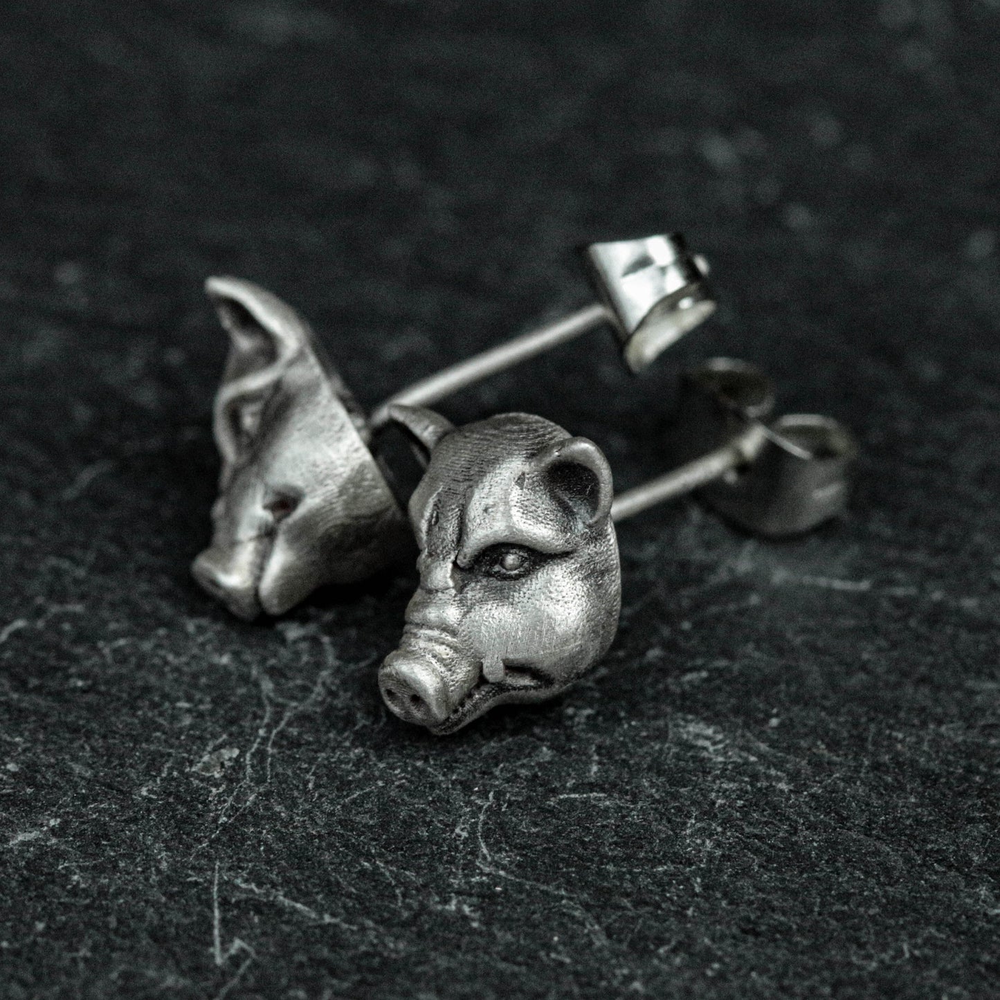 Sterling silver pig head studs, pig head studs, pig studs, animal studs, natural studs, gifts for him