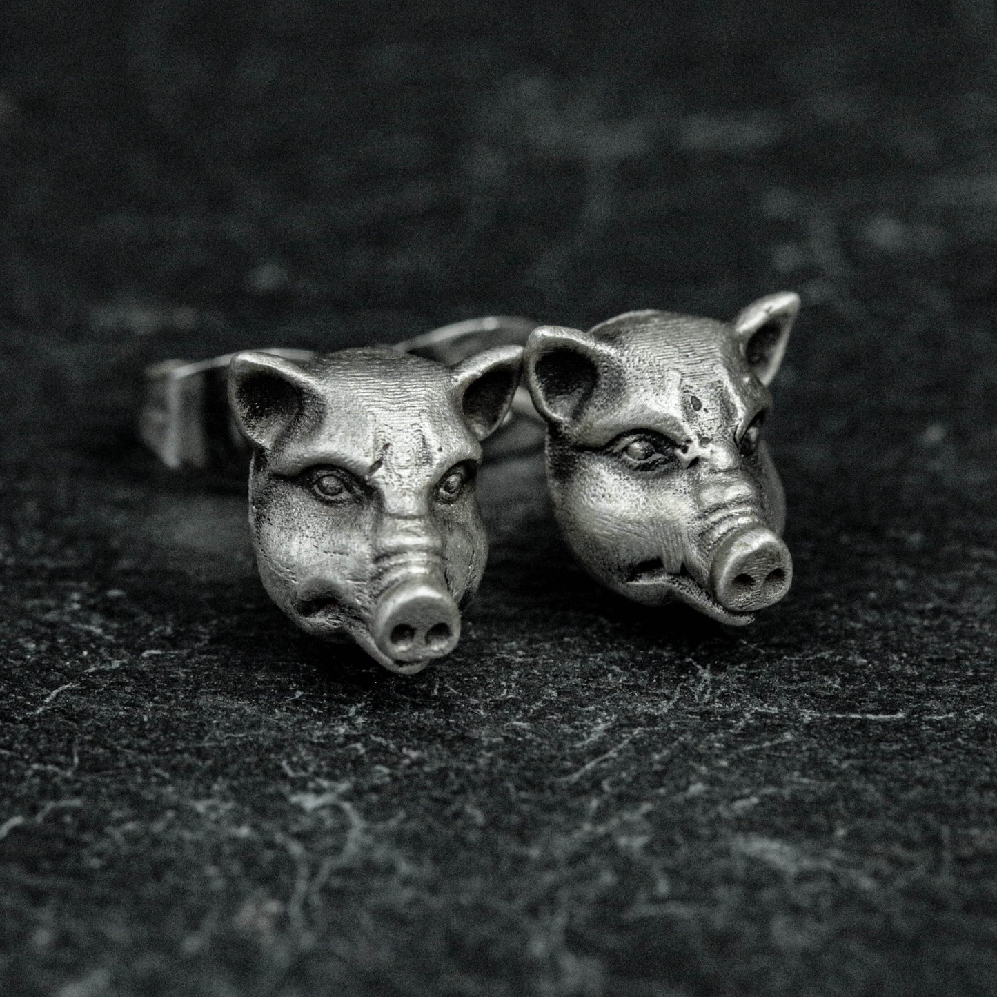 Sterling silver pig head studs, pig head studs, pig studs, animal studs, natural studs, gifts for him