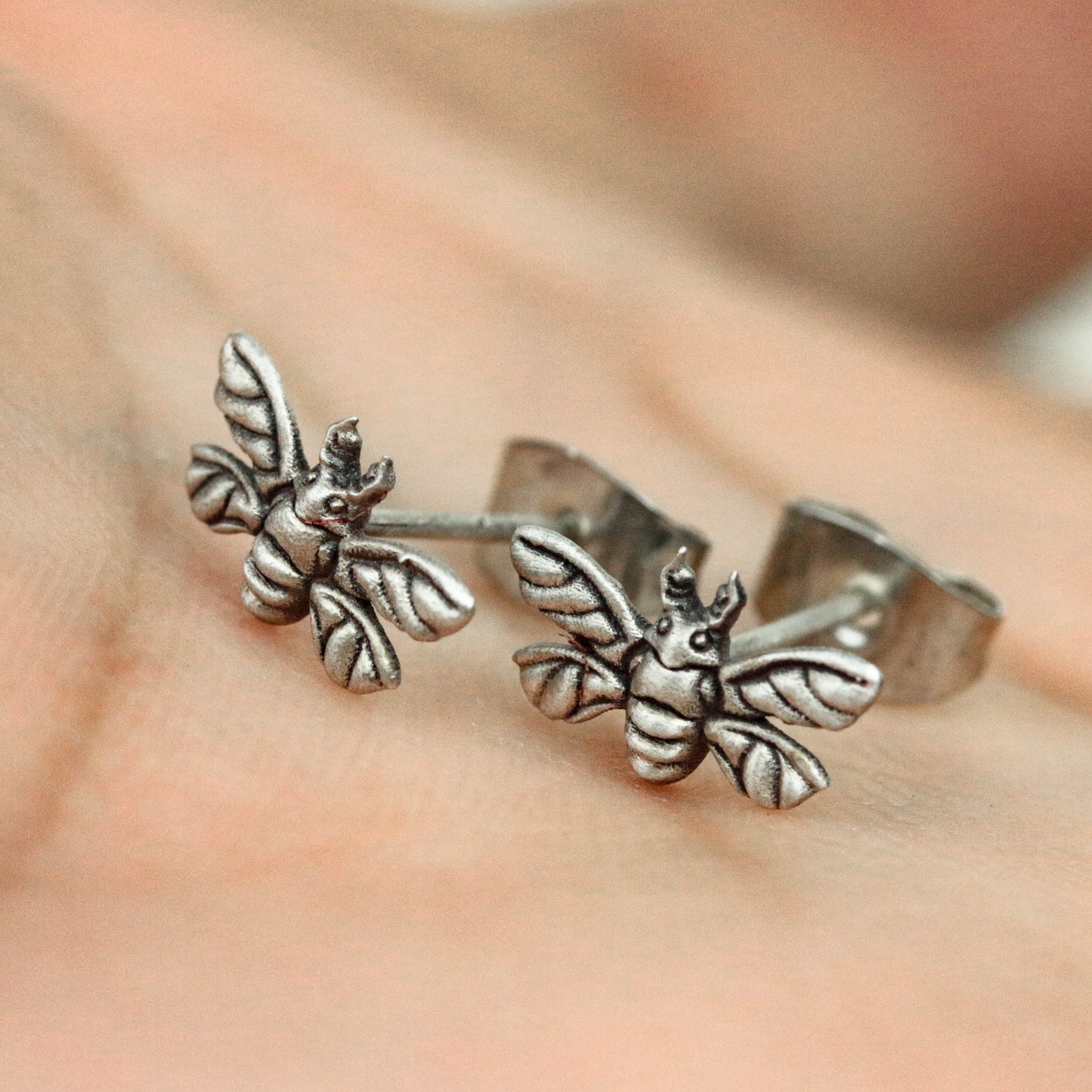 Sterling silver bee earrings, bee earrings, flower messenger, little bee earrings, gifts for her