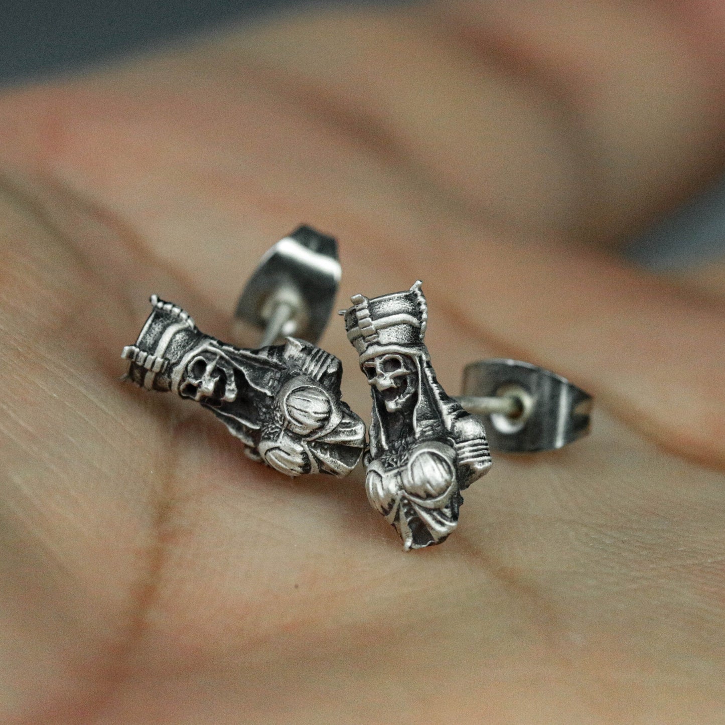 925 Sterling Silver Ancient Egyptian Goddess Earrings, Sterling Silver Earrings, Goddess Stud Earrings, Skull Stud Earrings