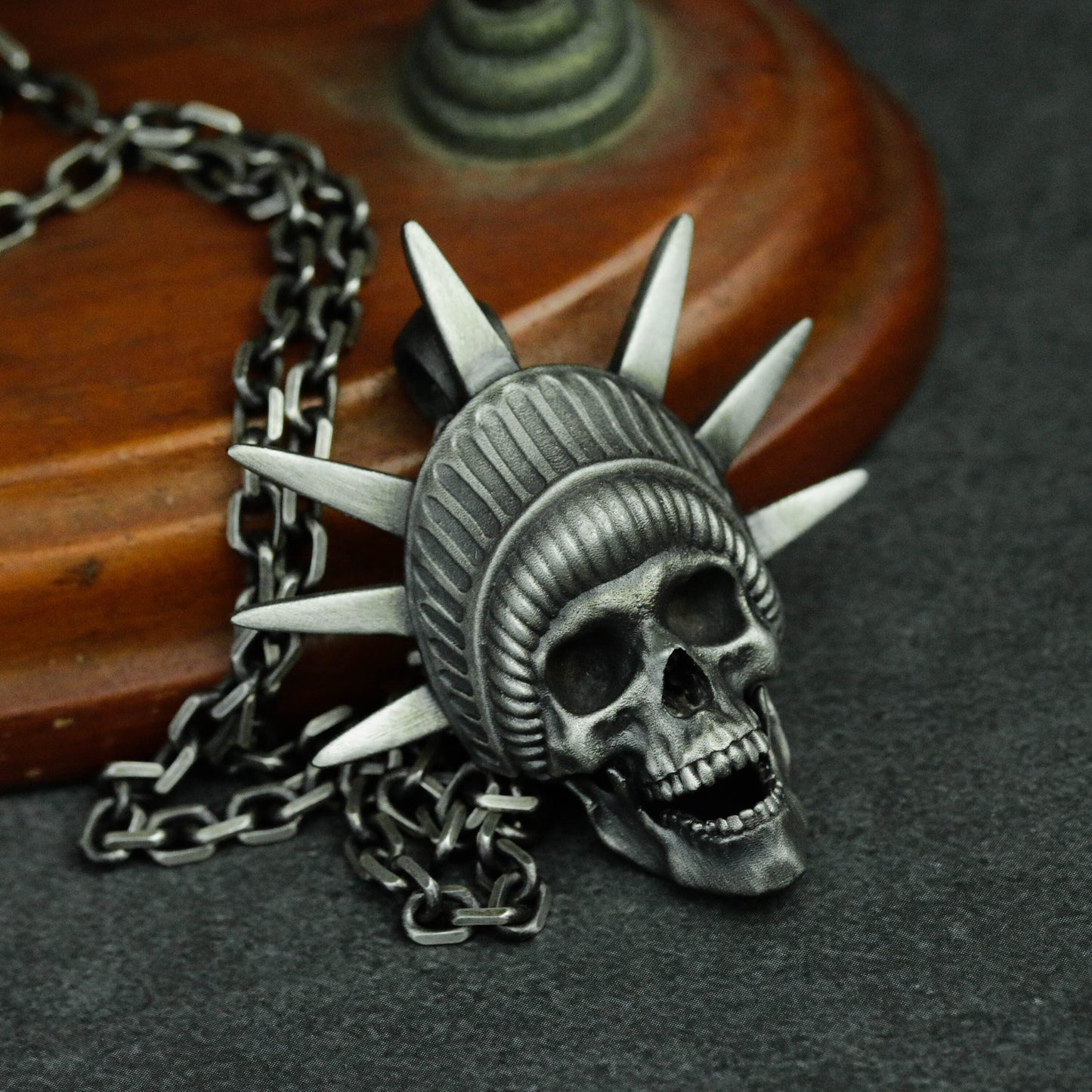 925 silver Lady Liberty skull pendant necklace