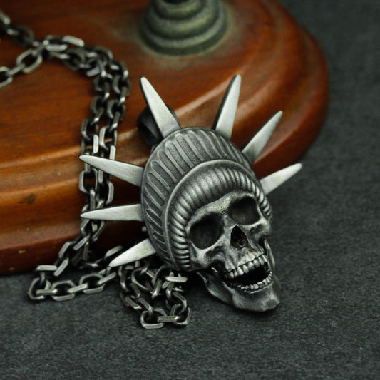 925 silver Lady Liberty skull pendant necklace