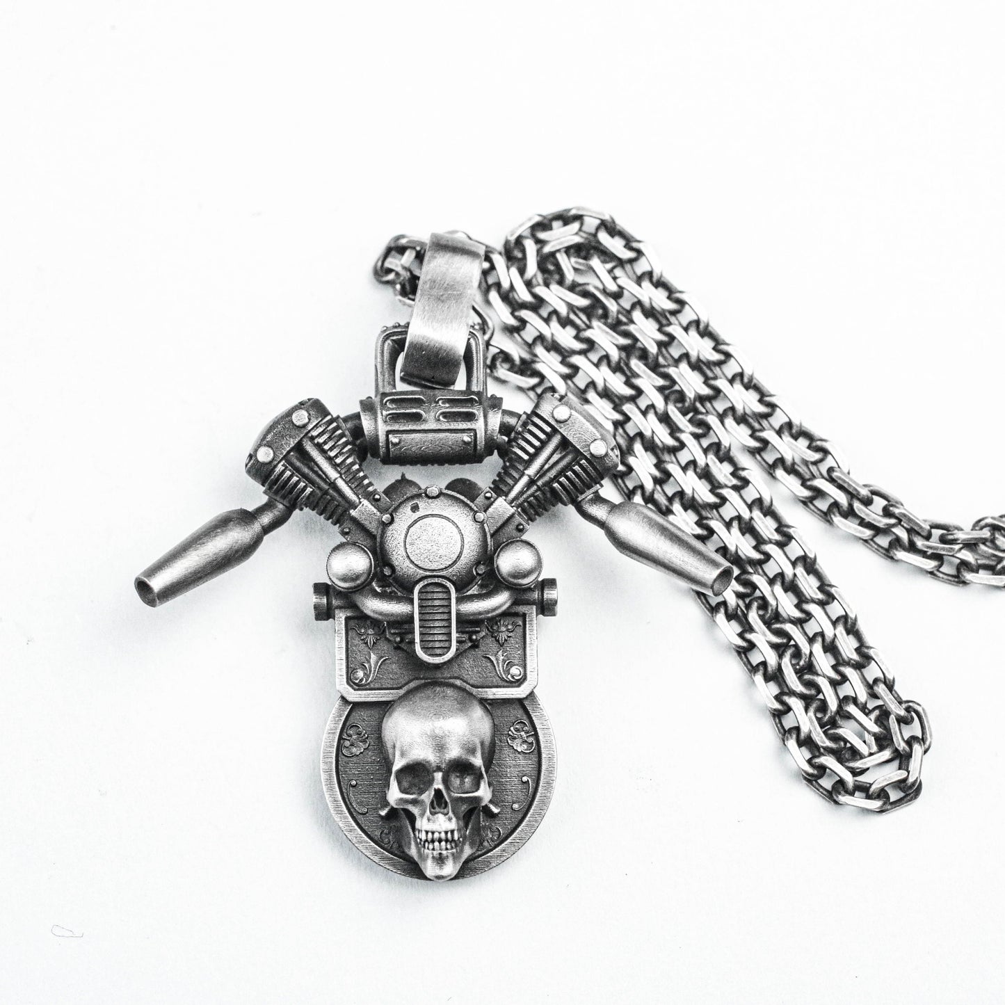 925 Sterling Silver Captain Skull, Engine Brass Pendant, Modern Sci-Fi Silver, Original Product Jewelry, Embossed Craft,