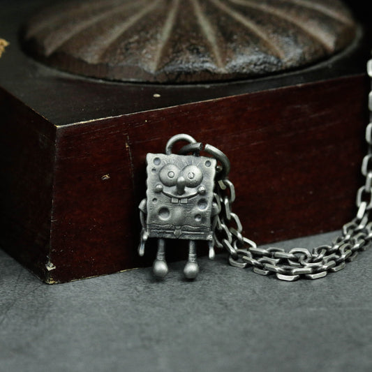 925 Vintage Silver SpongeBob SquarePants Necklace Pendant Chain