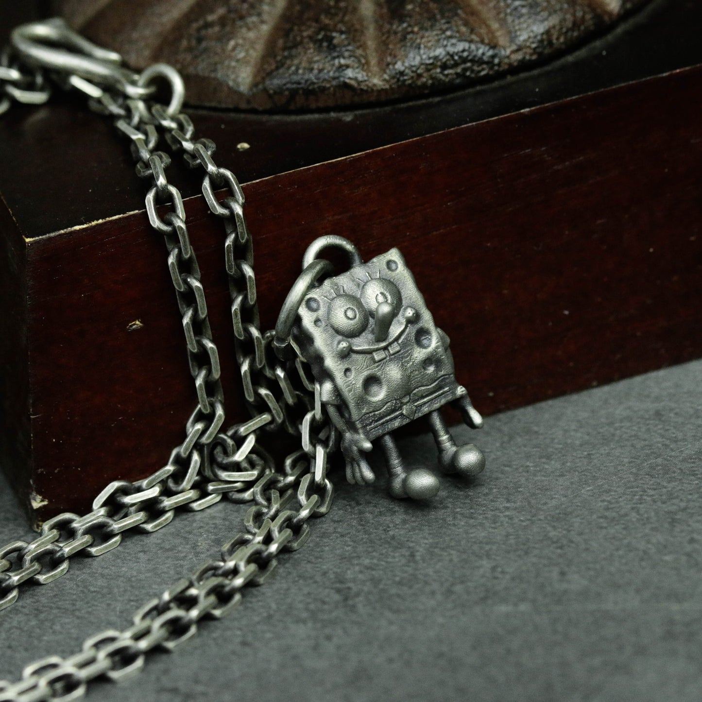 925 Vintage Silver SpongeBob SquarePants Necklace Pendant Chain