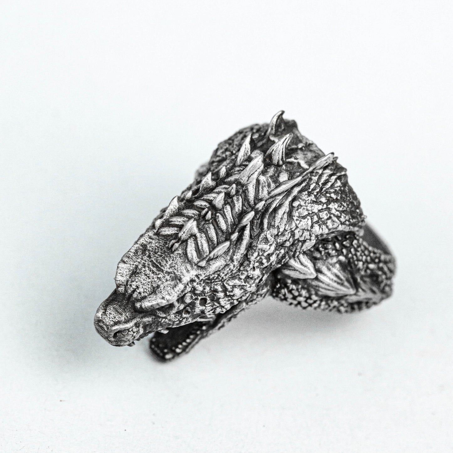 Godzilla Ring, Men's Ring, Textured 925 Sterling Silver Ring, Dinosaur Brass Ring, Roaring Alien Silver, Monster Ring,